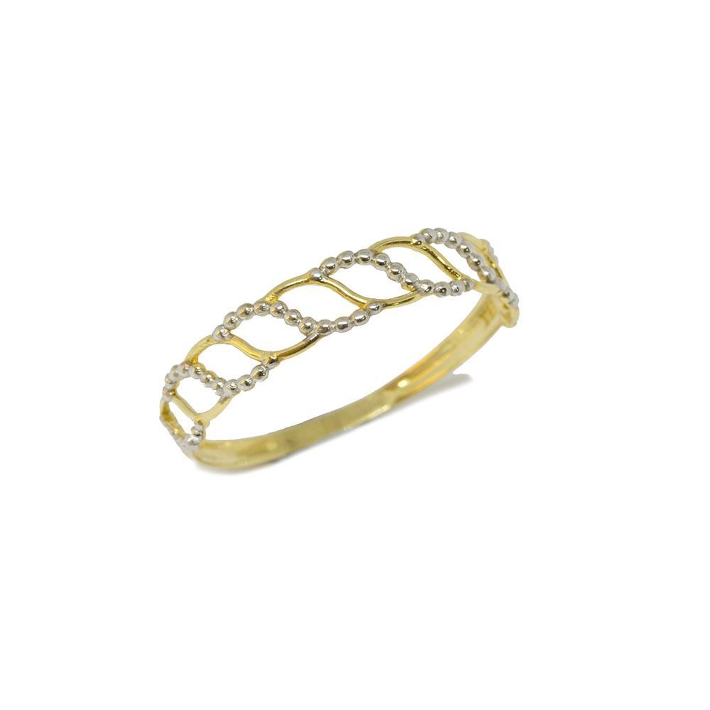 Anel Corda Tran�ada Vazado Bicolor em Ouro Amarelo 18 Kilates - 25084
